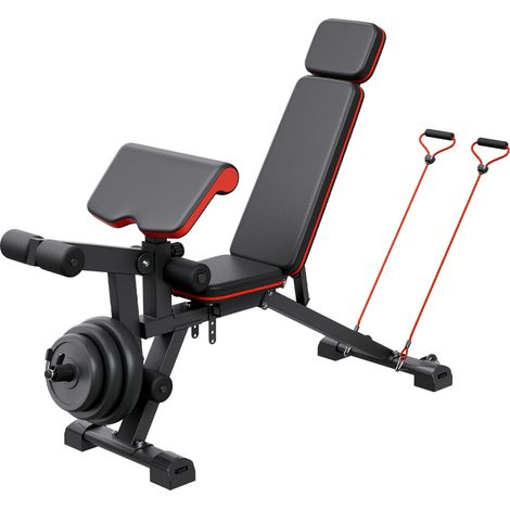 Mophorn Banc de musculation réglable 800 lb. Banc de musculation complet, abdominaux, avec extension des jambes et coussin de prédicateur, pour entraînement à domicile.