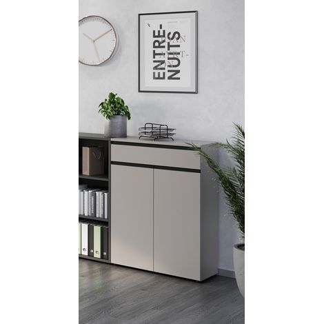 Armoire basse de bureau 81 cm gris cachemire Betina (1/5)