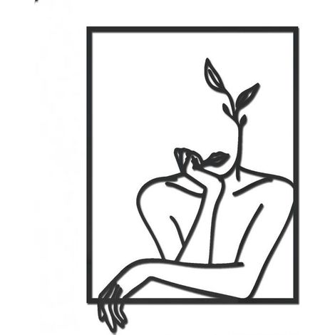 1 Décoration murale en métal, design minimaliste à une ligne, motif abstrait féminin, 40 cm x 27 cm, pour chambre, salon, salle de bain, balcon (1/3)