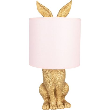 Lampe de Table Lapin en Polyrésine Doré et Rose Ø 20 x 43 cm Lampe de Bureau E27 - PANGIVO