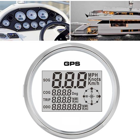 Compteur de vitesse GPS 85 mm / 3,3 pouces, odomètre 0-999 nœuds, km/mp pour bateau, camion, moto, voiture, avec rétroéclairage 12 V/24 V (1/5)