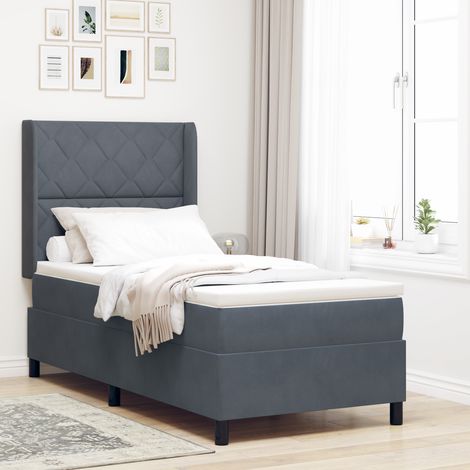 Box Spring Bed with Headboard Dark Grey 90 x 190 cm Velvet vidaXL (1/5)