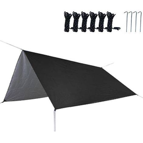 Voile d'ombrage, Bâche de Camping, Tente Imperméable Abri Protection Couverture en Plein air randonnée pêche Pique-Nique Tente bâche abri, Noir, 300x300cm (1/2)