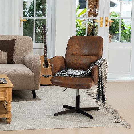 MEUBLES COSY Ergonomischer Bürostuhl mit braunem Stoffbezug, Sesselform, höhenverstellbar, 360° drehbar