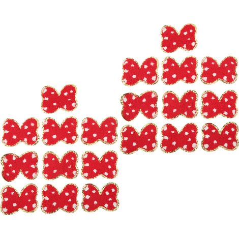 20 écussons rouges brodés en forme de serviette avec des nœuds, à broder sur des chaussures, des chapeaux, des sacs, des accessoires et des vêtements. (1/5)