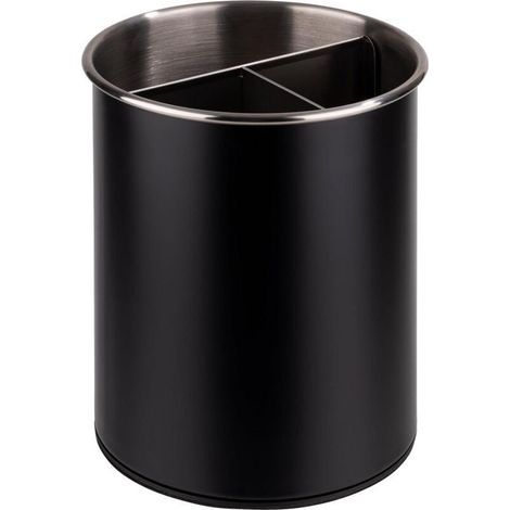 Range-couverts, pivotant, Ø 13 cm, hauteur 16,5 cm, dessous protégeant le meuble, monobloc amovible (3 compartiments), inox, noir (1/4)