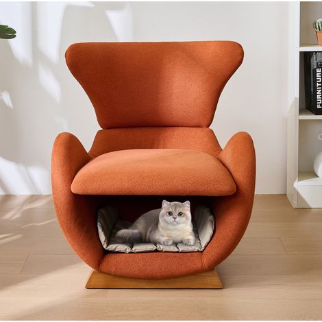 Fauteuil 66x69x76 cm rouge terracotta – niche pour animal, tissu anti-griffures (1/5)