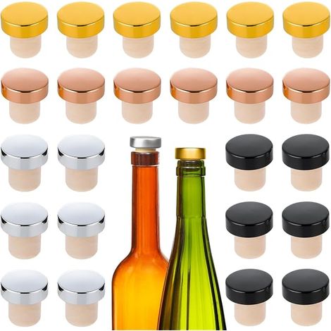 Bouchons de Vin, Bouchons de Bouteille en Verre Forme de T pour Boissons, Bière, Champagne, en Liège (Or, Argent, Noir, Rose) (1/5)