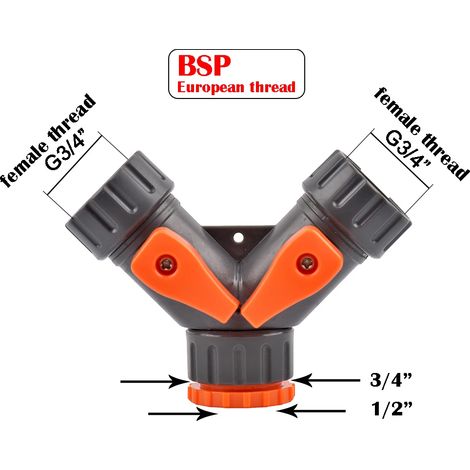 Raccord en Y pour robinet d'arrosage à 2 voies (G) 1/2 3/4 Filetage, raccord réglable, joint de commande. (1/5)