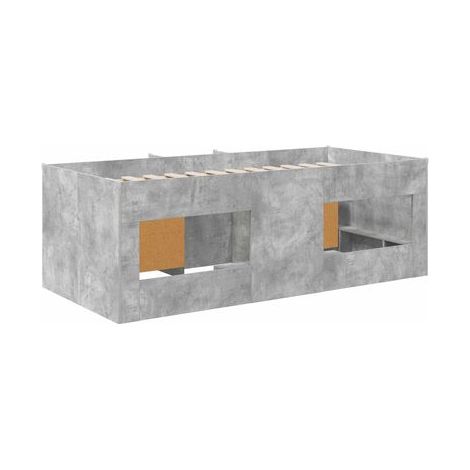 Cadre de lit mezzanine (avec armoire et rangements), ensemble 3 pièces, gris béton, pour chambre, décor moderne, facile à assembler (1/5)