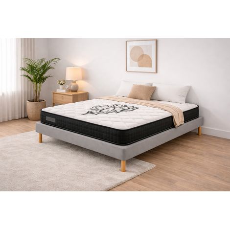 Ensemble Sommier Tapissier et Matelas 120x190 cm - Couleur : Gris - Sommier Déhoussable avec Pieds 20 cm et Lattes Multiplis - Matelas Soutien Ferme Mousse Haute Densité - (1/5)