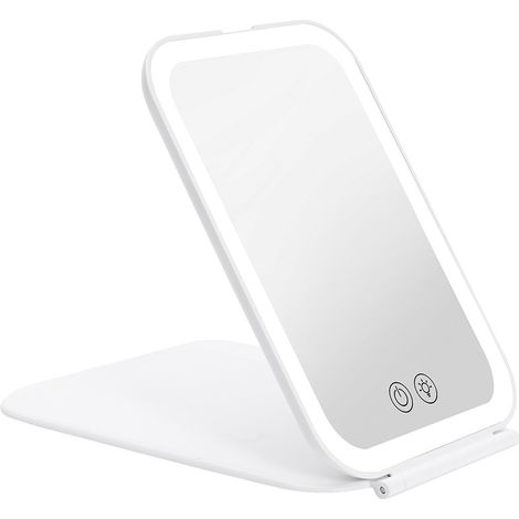 Un miroir de maquillage rechargeable et pliable avec éclairage LED, un grand miroir de voyage de 25 x 18 cm, 3 modes d'éclairage, une batterie 1000mAh et une fermeture magnétique.