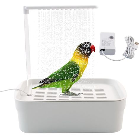 Bain automatique pour oiseaux de cage - Fontaine douche avec pompe à eau - Baignoire électrique à eau circulante pour perruches - Jouet de bain pour animaux - Idéal cacatoès, inséparables, conures et  (1/5)