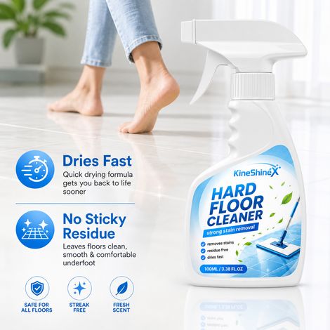 KineShineX Hard Floor Cleaning Spray: Removes stains from tiles, wood floors, and marble quick-drying, no rinsing required, leaves no residue. (1/4)