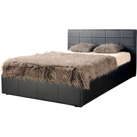 4ft6 Faux Leather Ottoman Bed Frame in Black
