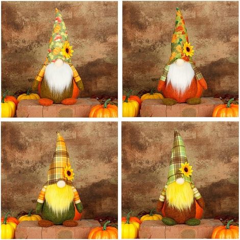 4 Pièces Gnomes Decor,Thanksgiving Dolls,Autumn Decoration Doll,GNOME Doll,Gnomes Plush Decor,Faceless Doll,Halloween,Thanksgiving Autumn Farmhouse Decor Pumpkin GNOME Doll Décoration de Festival (1/5)