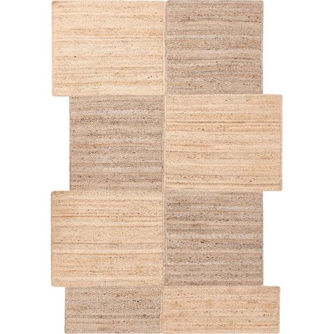 Tappeto in juta asimmetrico 160 x 230 cm intrecciato in stile rustico per soggiorno e camera da letto beige Sangli