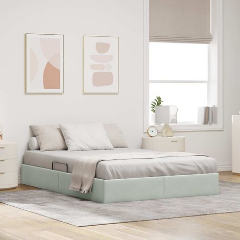 Ottoman Bettgestell mit Speicher Hellgrau 140 x 190 cm Samt (1/5)