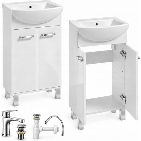 Mueble de baño independiente con lavabo y grifo, cromado, blanco, 45x83 cm, Mea (1/5)