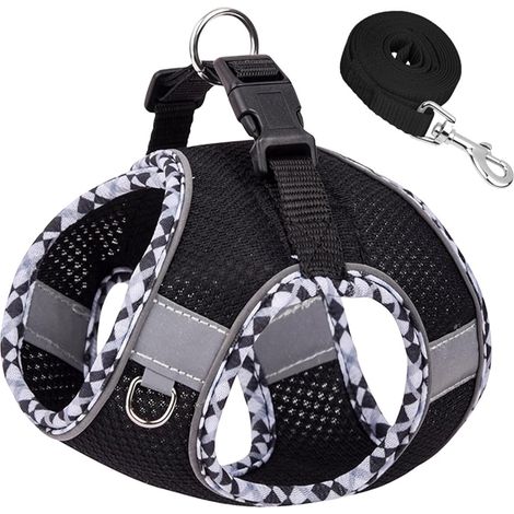 Harnais anti-traction pour chiens de petite et moyenne taille, harnais ajustable avec laisse pour chiots, idéal pour la marche, la course et l'éducation, noir, taille XS