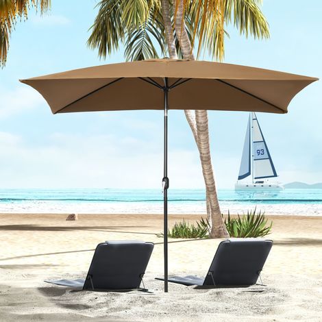 Sombrilla rectangular basculante, protección solar, tejido de poliéster de 180 g/m², 2,94 m de largo x 1,98 m de ancho x 2,55 m de alto, color marrón.