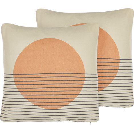 Conjunto de 2 cojines de poliéster algodón mezcla multicolor patrón abstracto suave 45 x 45 cm accesorio decorativo Moonflower (1/5)