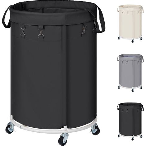 150L Wäschekorb mit Rollen, großer Wäschesammler mit Metallrahmen, wasserdicht, schwarz (1/5)