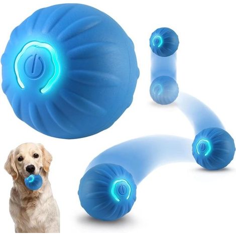 Giocattolo per animali domestici - Palla LED interattiva rotolante - Ricaricabile tramite USB-C - A righe - Adatto a cani e gatti - Gioco interattivo - Blu (1/5)