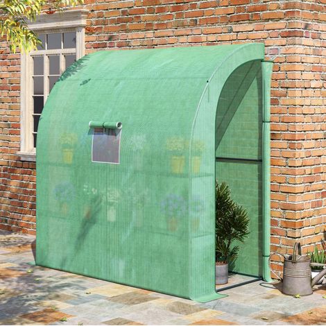 Anlehngewächshaus 200x100x215 cm grün aus Stahl mit PE-Abdeckung, 2 Türen und Fenstern (1/5)