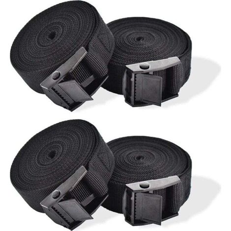 Sangle d'Arrimage, 4 Pièces Sangle de Serrage à Cliquet Sangles de Verrouillage Sangle avec Boucle de Serrage Sangle de Fixation pour Moto Voiture, Porte Vélo Bagages 2,5 cm x 1 m (1/4)