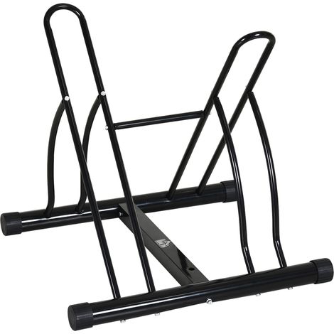 Rastrelliera da Terra per 2 Biciclette con Pneumatici fino 6.5 cm, Telaio Orientabile in Acciaio Nero, 60x54x57cm
