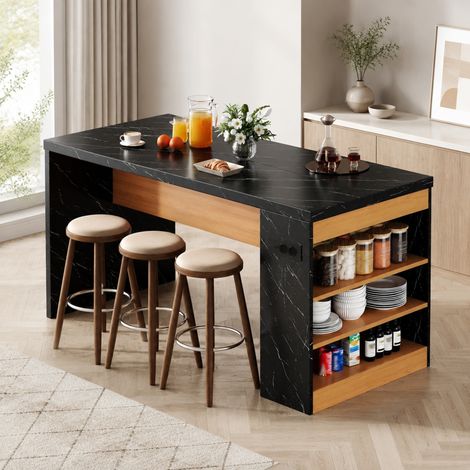 Kücheninsel 155 x 80 x 90 cm mit LED, Steckdose, USB & 40-mm-Arbeitsplatte HAVRYA (1/5)