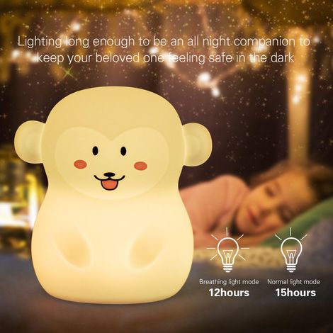 Veilleuse colorée pour enfants, lampe de nuit LED tactile, lampe sensible rechargeable USB 9 couleurs, lampe en silicone, lampe de chevet, lumière d'ambiance, éclairage intérieur, chambre - singe