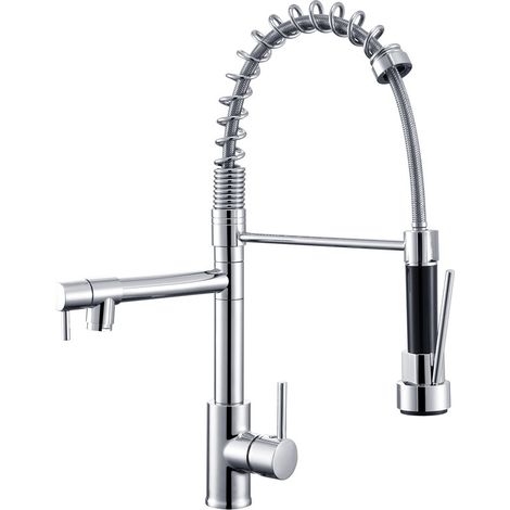 Robinet Cuisine Mitigeur avec Douchette Extractible Moderne Bec Haut en Laiton Rotatif 360°Robinetterie Rétractable évier 2 Jets Robinet