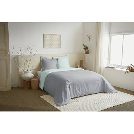 Parure de couette 3 Pièces réversible "Duo Premium" 240 x 220 cm Nuage/Menthe - - (1/2)