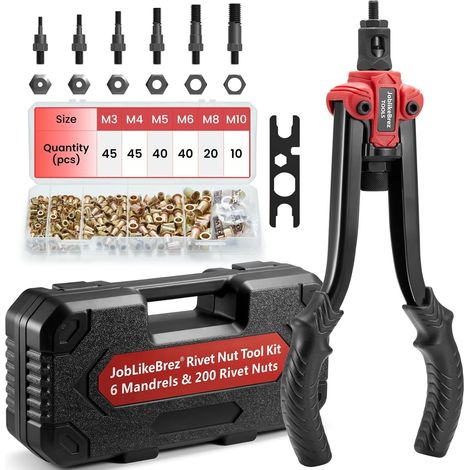 Pince a Insert Fileté 33 cm – Kit avec 200 Ecrous a Sertir en Boîte dans Coffret Robuste, 6 Mandrins M3–M10, Changement Rapide, Idéal pour Métal (1/5)
