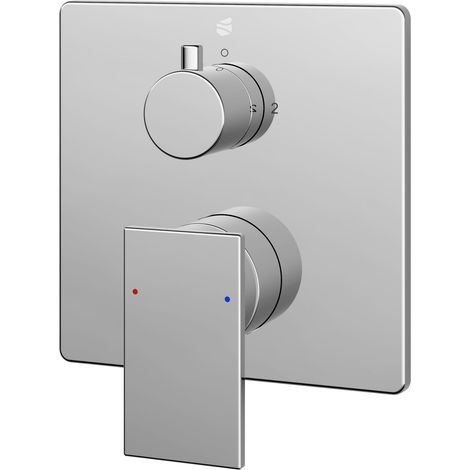 BERNSTEIN Grifo mezclador de bañera empotrado cuadrado de pared en latón cromado, cartucho cerámico, 14x14x4,5cm (LxAlxPr), LAVOA Cromo