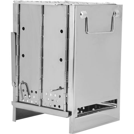 Grill de Camping Pliable en Acier Inoxydable avec Poêle à Bois Intégré et Broches