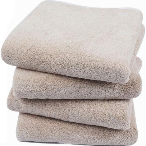 4er Pack Mikrofaser Handtuch Haare 40x76cm Saugstark Weich Hellbraun (1/5)