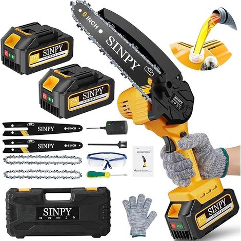 Chainsaw Battery 6 Inch Battery Operated Chainsaw Cordless Electric Chainsaw with Oil Tank and Replacement Chains Garden (1/5)