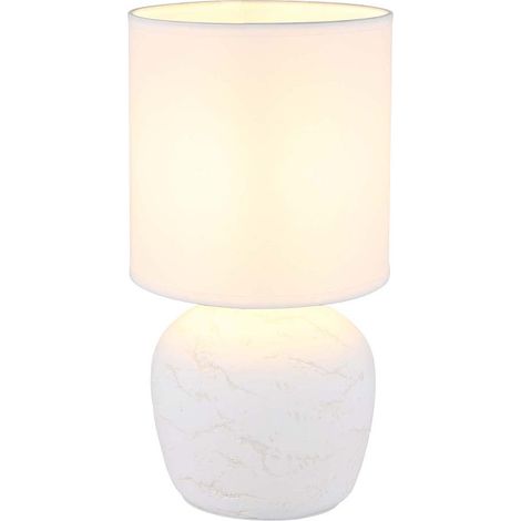 Tischleuchte Nachttischleuchte Tischlampe Keramik Textil weiß E14 H 31,5 cm