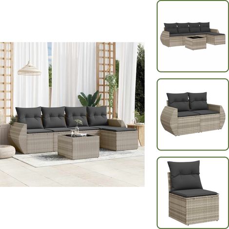 The Living Store Set de sofás de jardín 6 pzas y cojines ratán sintético gris - Cojines de jardín