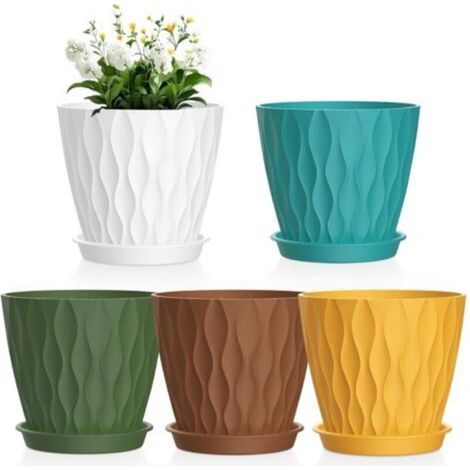 Jardinière - 15 cm - Plastique PP Renforcé - Trous de Drainage - Avec Soucoupe - Lot de 5 (1/5)