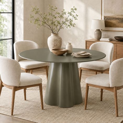 Table à manger ronde 120x76cm en verre trempé peint vert olive - ARZUL (1/5)