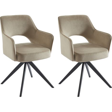 Sedia girevole con braccioli in Velluto e Metallo Nero Beige - Lotto di 2 - KONYA