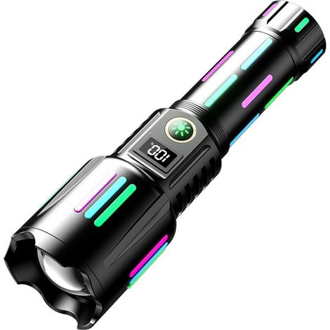 Linterna recargable de alto brillo, 5 modos, linterna LED USB C súper brillante, linterna táctica duradera y de larga duración para seguridad del hogar, pesca y senderismo. (1/3)