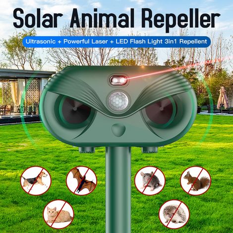 Ultraschall-Katzenvertreiber, wasserdicht, 4 Modi, Solar-Ultraschall-Vertreiber mit Bewegungssensor, Blinklicht für Garten, Katzen, Hunde, Vögel, Füchse