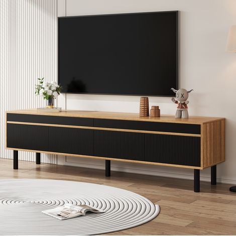 Mobile TV in legno e nero con 4 ante, texture raffinata e 5 gambe in legno nero (1/5)