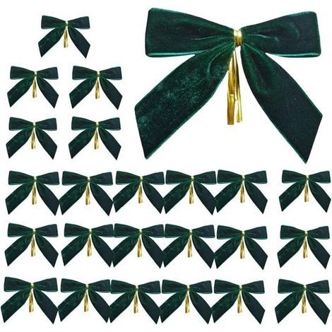 Weihnachtsschleifen – 24er-Pack – Weihnachtsschmuck – Baumschleifen – Samt – Hängende Dekoration für Bäume – Geeignet für Kränze, Weihnachtsbäume, Geschenkverpackungen und Bastelarbeiten – 3,9 x 3,9 c (1/5)