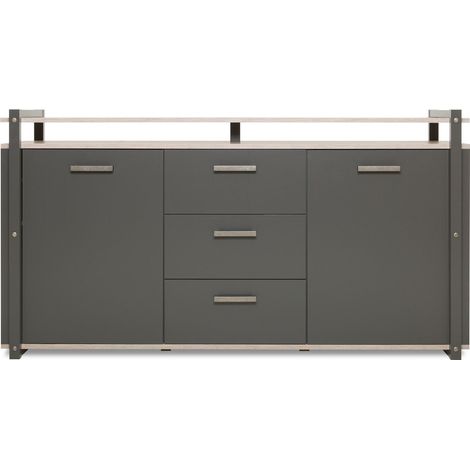 Madia 180x45 cm rovere chiaro e grigio antracite con due ante e tre cassetti - Piombino